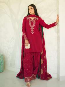 Women's Winter Indian Pakistani Style Salwar Kameez Set Quick Dry Breathable <b>Velvet</b> Silk <b>Fabric</b> Solid Color Traditional Style - Product Image 2