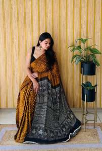 ผ้าไหมแท้พิมพ์ลาย Bandhej Gajji ผ้าส่าหรีจากนักออกแบบที่สวยงาม - Product Image 5