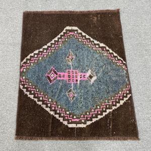 2.1x2.7 ft Small Vintage Rug, Turkish Rug, <b>Brown</b> Blue Persian <b>Wool</b> Rug - Product Image 1