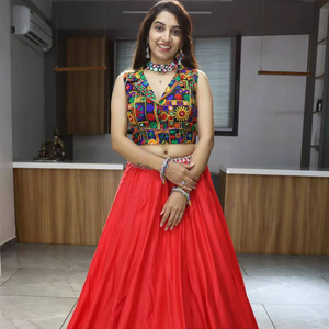 Latest Traditional <b>Red</b> Color Navratri Special Lehenga <b>Blouse</b> Rayon Cotton Fabric Gota Patti Work for Women's Indian Parties - Product Image 1