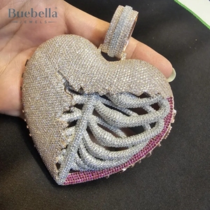 Colgante de esqueleto de corazón estilo Hip Hop, Diamante de moissanita Real con borde de letra personalizado, regalo chapado en oro rosa de plata de ley 925 - Product Image 1