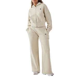 Ensemble de survêtement en molleton zippé court, coupe décontractée, veste à capuche, pantalon de survêtement à jambes larges, logo personnalisé, production OEM ODM - Product Image 1