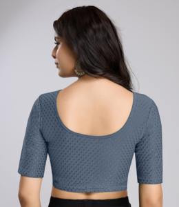 Trendmalls chemisier décontracté pour femme Dobby coton élastine extensible tissé uni teint nœud manches raglan demi-manche lavable - Product Image 6