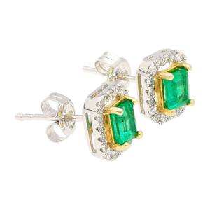 Natural <b>Emerald</b> and Diamond Halo <b>Stud</b> <b>Earrings</b> in Solid 925 Sterling Silver 1 Carat <b>Emerald</b> and Round Cut Diamond <b>Stud</b> <b>Earrings</b> - Product Image 3