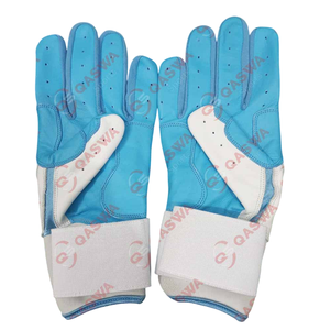 Gants de frappeur en cuir à manchette longue blanc et bleu de conception personnalisée gants de frappeur de baseball de tailles adultes et jeunes professionnels - Product Image 6