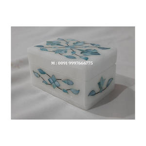 Boîte à bijoux rectangulaire en marbre blanc avec incrustation de nacre vert clair, design floral fait main, idéale pour les cadeaux - Product Image 4
