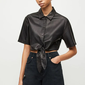 Top Selling Women <b>Leather</b> <b>Shirts</b> Newest Design Wholesale Street Wear Solid Women Button Down <b>Leather</b> <b>Shirts</b> - Product Image 1