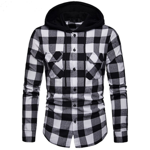 Sweat à capuche en flanelle à carreaux blanc et noir pour hommes Custom Falls en gros - Product Image 2