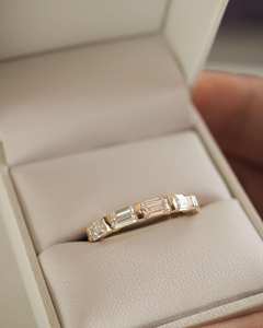 5x3mm émeraude coupe Moissanite bande de mariage pour les femmes pleine éternité or bande empilable à la main minimaliste bijoux de mariée - Product Image 2