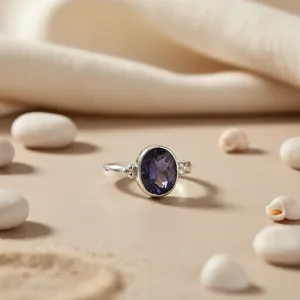 Elegant 925 Sterling <b>Silver</b> Oval Iolite Ring Claw Set Certified Classic Gemstone Jewelry for <b>Women</b> Engagement Style - Product Image 1