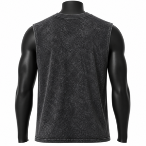 Camiseta sin mangas personalizada al por mayor para hombre, negra, con estampado gráfico, estilo acid wash, de algodón, para streetwear, tipo muscle vest. - Product Image 2