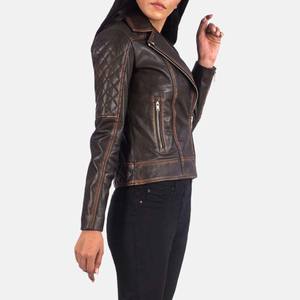 Real <b>Leather</b> Sheepskin Zipper Quilted <b>Vintage</b> Brown <b>Women</b> Biker <b>Leather</b> <b>Jacket</b> with Customized Design Fashion <b>Jacket</b> for Sale - Product Image 4