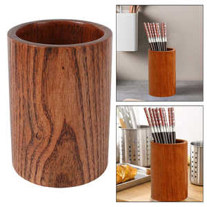 Organizador de Cubiertos Multifuncional de Madera Maciza, Moderno, con Base Cilíndrica, Acabado Natural, para Encimera de Cocina - Product Image 5
