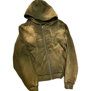 Sweat à capuche appliqué personnalisé 100% coton Sun Faded Surdimensionné Pull Acid Wash Cropped Boxy Fit Impression Logo Strass Hoodies Hommes - Product Image 1