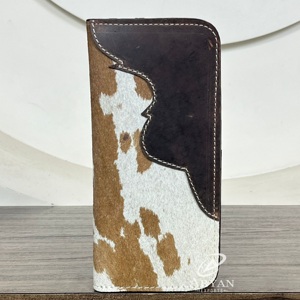 กระเป๋าสตางค์หนังวัวทรงยาวแบบบางความจุมากสำหรับผู้ชายกระเป๋าสตางค์หนังแท้พร้อมที่ใส่บัตรแบบบล็อก - Product Image 1