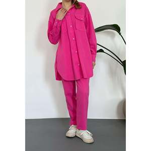 Fuchsia Washed Shirt and <b>Trousers</b> Set - Fuchsia - Product Image 4