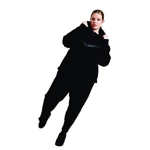 Logo de marque personnalisé 69% coton 31% polyester noir filles Tech polaire survêtement sweat à capuche zippé joggers pantalons de survêtement survêtement - Product Image 1