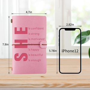 Diario SHE Quote de Cuero PU Rosa con Ranuras para Tarjetas, Cuaderno de Viaje Recargable de 70 Páginas para Mujer - Product Image 2