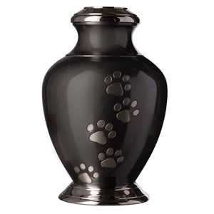 Urnes funéraires en aluminium de haute qualité avec empreinte de patte en étain et urnes funéraires en métal fini de couleur noire pour cendres humaines - Product Image 1