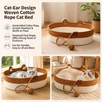 Panier pour chat respirant tissé à la main avec coussin, griffoir en corde de coton, lit pour chaton, pour chat de taille moyenne et grande, lit pour chat en forme d'oreille ovale