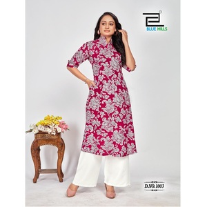 Superior Quality 14 kg Heavy Rayon Digital Print Princess Cut Style Wedding/Traditional Wear <b>Kurti</b> Collection for Women Maruti - Product Image 1