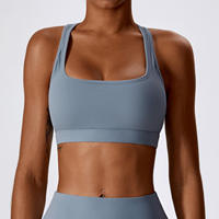 Soutien-gorge de sport tendance à double couche et col carré, avec coussinets amovibles, maintien moyen, tissu respirant et antibactérien pour la gym et le yoga - Personnalisable