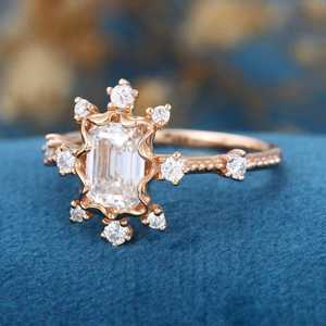 Exquisito Anillo de Constelación con Diamantes de Corte Marquesa, Chapado en Oro Rosa sobre Plata de Ley, Certificado por GIA, Estilo Vintage - Product Image 3