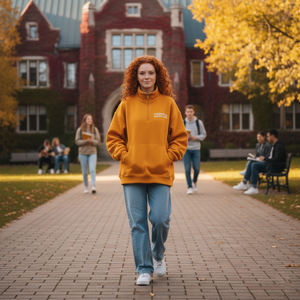 Sudadera forrada con estampado personalizado para mujer, sudadera de gran tamaño de algodón puro con cuello simulado, ropa de calle con logotipo frontal para invierno y otoño - Product Image 1