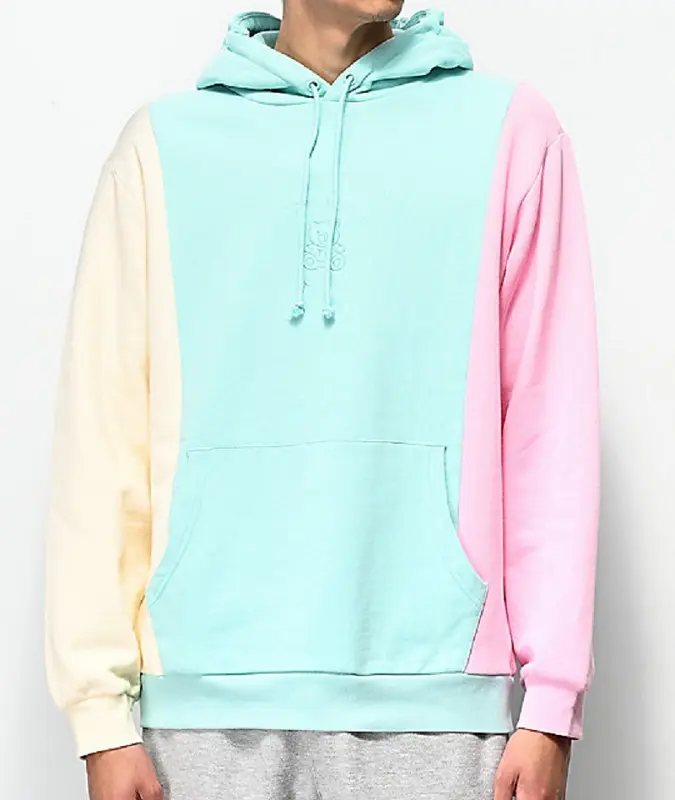 Mannen Hoodie Kenmerken Een Pastel Kleur Geblokkeerd Constructie Met Pastel Groen Geel En Roze Panelen Goedkope Trui Hoodies