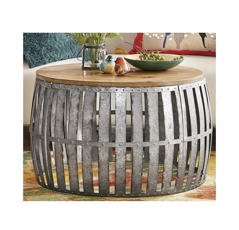 Coffee Table for Living Room Furniture Tea Table Metal Based Galvanized Wooden Top Modern Round Hot Selling Coffee Table