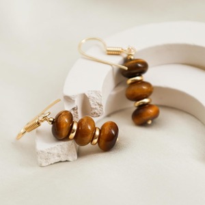 Handcrafted Tiger Eye Gemstone <b>Earrings</b> with Gold Round Spacer Beads & Gold-Plated Hook Dangle <b>Earrings</b> - Product Image 5