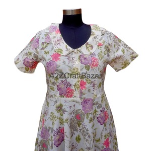 Robes maxi vintage pour femmes, coupe trapèze, manches courtes, 100% coton, imprimé floral, écologiques et respirantes, confortables pour l'été - Product Image 2