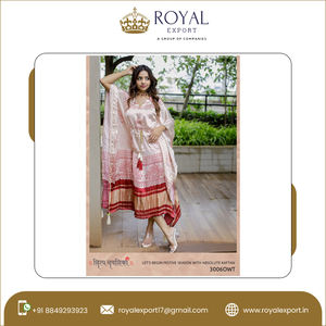 Modern Indian Clothing Pure Gaji Silk Bandhej Digital Print With Gotta Patti <b>Lace</b> Border with Tassels Stitched Kaftan Collection - Product Image 2