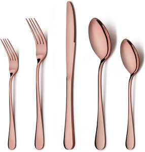 <b>Rose</b> <b>Gold</b> Plated Stainless Steel Cutlery Set <b>Mirrored</b> Stainless Material Durable for Daily Dining Special Occasions - Product Image 1