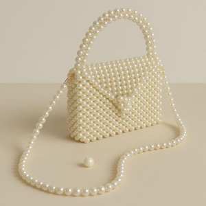 Sac Hobo moderne en plastique perlé ivoire | Sac de rangement de grande capacité pour le voyage de garde-robe | Sac à main portable durable fait à la main - Product Image 4