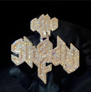 Pendentif personnalisable en argent 925 à la mode style vintage bijoux fins nom personnalisé Logo glacé Moissanite Hip Hop inspiré - Product Image 4