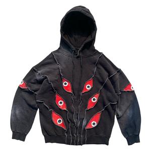 Sudadera con Capucha Casual para Hombre, Lavado Ácido Personalizado, Diseño Desgastado, Impresión Digital de Letras, Parche, 100% Algodón, Ecológica, Secado Rápido, Transpirable - Product Image 1