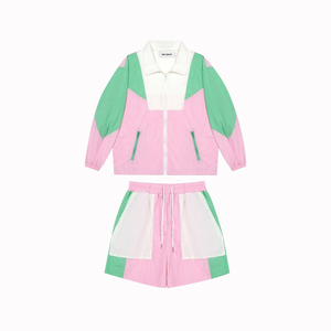 Conjunto corto de nailon cortavientos con logotipo personalizado unisex, chándal a prueba de viento, chaquetas y pantalones cortos con cremallera personalizada, conjuntos de dos piezas para hombre - Product Image 1