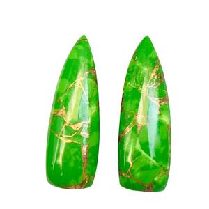 Green Copper Turquoise Smooth <b>Long</b> Trillion Gemstone Cabochon Loose Matched Pair Stones for Earrings Jewelry Making Supplies DIY - Product Image 1