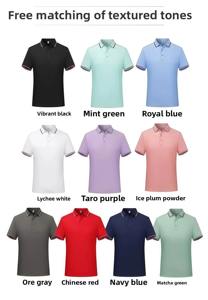 เสื้อโปโลผ้าฝ้ายหนาสำหรับผู้ชายเสื้อกีฬาแขนสั้นพิมพ์ลายไม่ยับ - Product Image 3