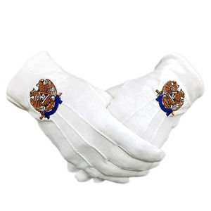 Venta al por mayor de tamaño personalizado transpirable y cómodo algodón blanco Iglesia bordado masónico masón guantes - Product Image 4