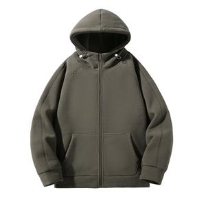 Sudaderas con cremallera de felpa gruesa personalizables para hombre para otoño e invierno, ropa de trabajo de ganchillo sólida, opciones de bordado de logotipo - Product Image 4