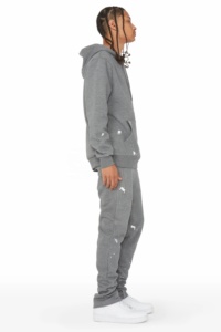 OEM Personnalisable Vintage Flare Hoodie 2-Piece Sweatpants Jogger Sweats 100% Cotton Puffer Pullover Casual Winter Set for Men - Product Image 5