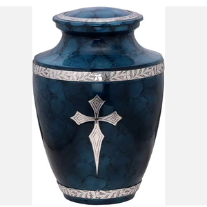 โกศบรรจุอัฐิสำหรับผู้ใหญ่ ทำจากทองเหลือง/อะลูมิเนียม สีน้ำเงินโบราณ แกะสลักอย่างสวยงาม สำหรับใส่เถ้ากระดูกหลังการฌาปนกิจศพ - Product Image 3