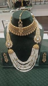 Bridal Kundan Necklace Set with <b>Jhumkas</b> and American Diamonds Brass Jewelry for Weddings Parties & Gift Ideas - Product Image 2