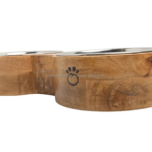 ชุดชามอาหารสัตว์เลี้ยงทำจากไม้2ชั้นพร้อมโลโก้เหล็กยกสำหรับอาหารและน้ำป้อนสุนัข/แมว3ชิ้น - Product Image 4