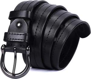 Ceinture en cuir véritable pour homme, style vintage, marron, décontractée/formelle, avec boucle carrée en alliage et motif uni - Product Image 2