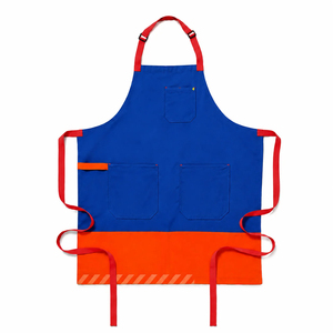 Delantal de Lona Marrón 100% Algodón con Múltiples Bolsillos, Correas Rojas, Ecológico, para Cocinar, Uso Diario, Estilo Simple, Tejido - Product Image 6