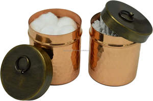 Pot en cuivre pur martelé avec couvercle en laiton récipient en métal pour votre cuisine salle de bain bureau ou école stockage boules de coton ou qtip - Product Image 3