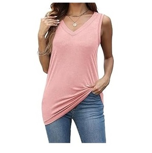 Breathable OEM Wholesale Custom V Neck Sleeveless Short Tank <b>Top</b> Women Activewear Summer Beach Loose Eco-Friendly Tank <b>Tops</b> - Product Image 4